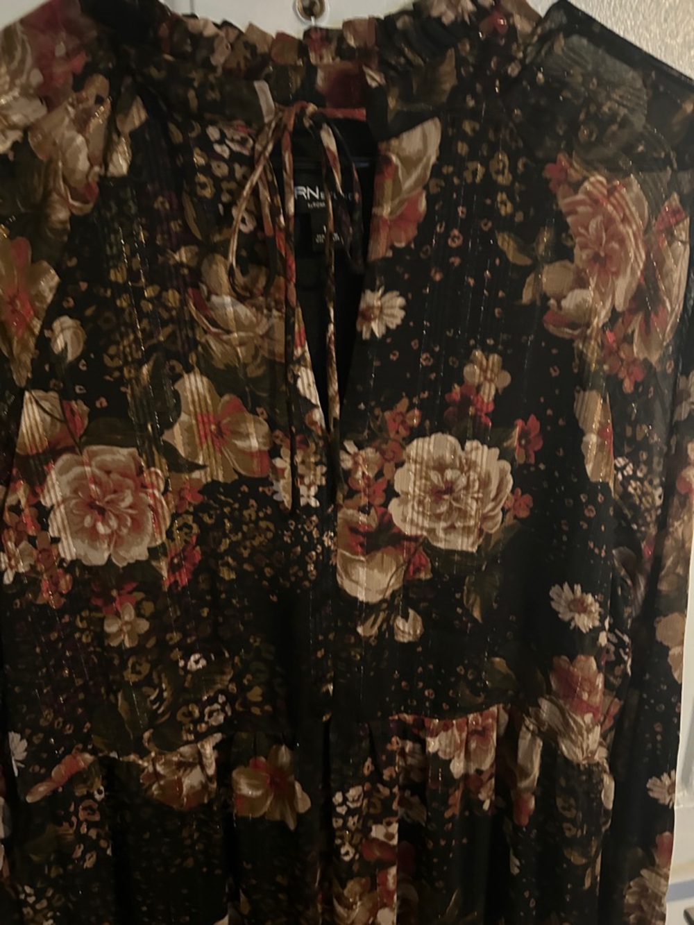 Ronni Nicole Long Sleeve Tie neck Floral Babydoll Mini Dress - Picture 2 of 6